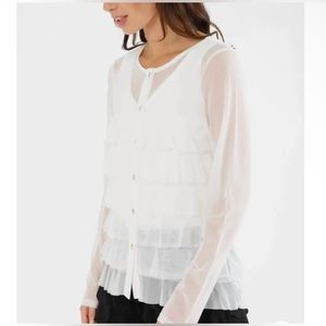 Isle By Melis Kozan • White Ruffled Tiered Mesh Cha Cha Cardi / Top Size Large